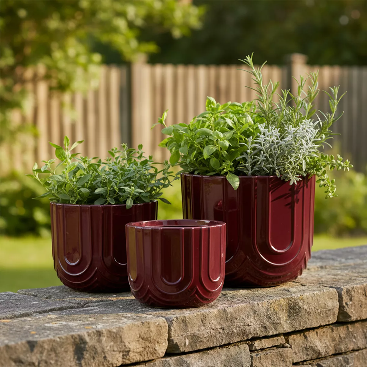 Set di 3 vasi da esterno rotondi (H36-30-24 cm) Milo Bordeaux