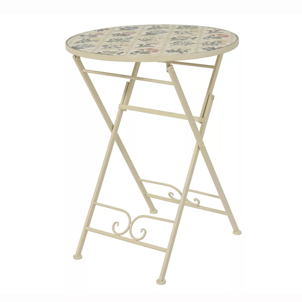 Tavolo bistro rotondo pieghevole in mosaico (D58 cm) Coimbra Crema