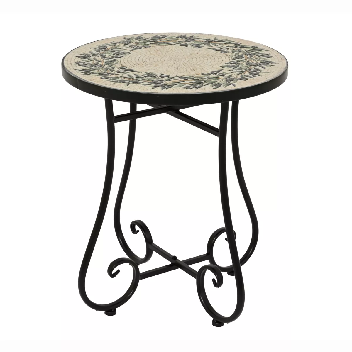 Tavolino rotondo in mosaico (H46 x D39 cm) Atene Beige
