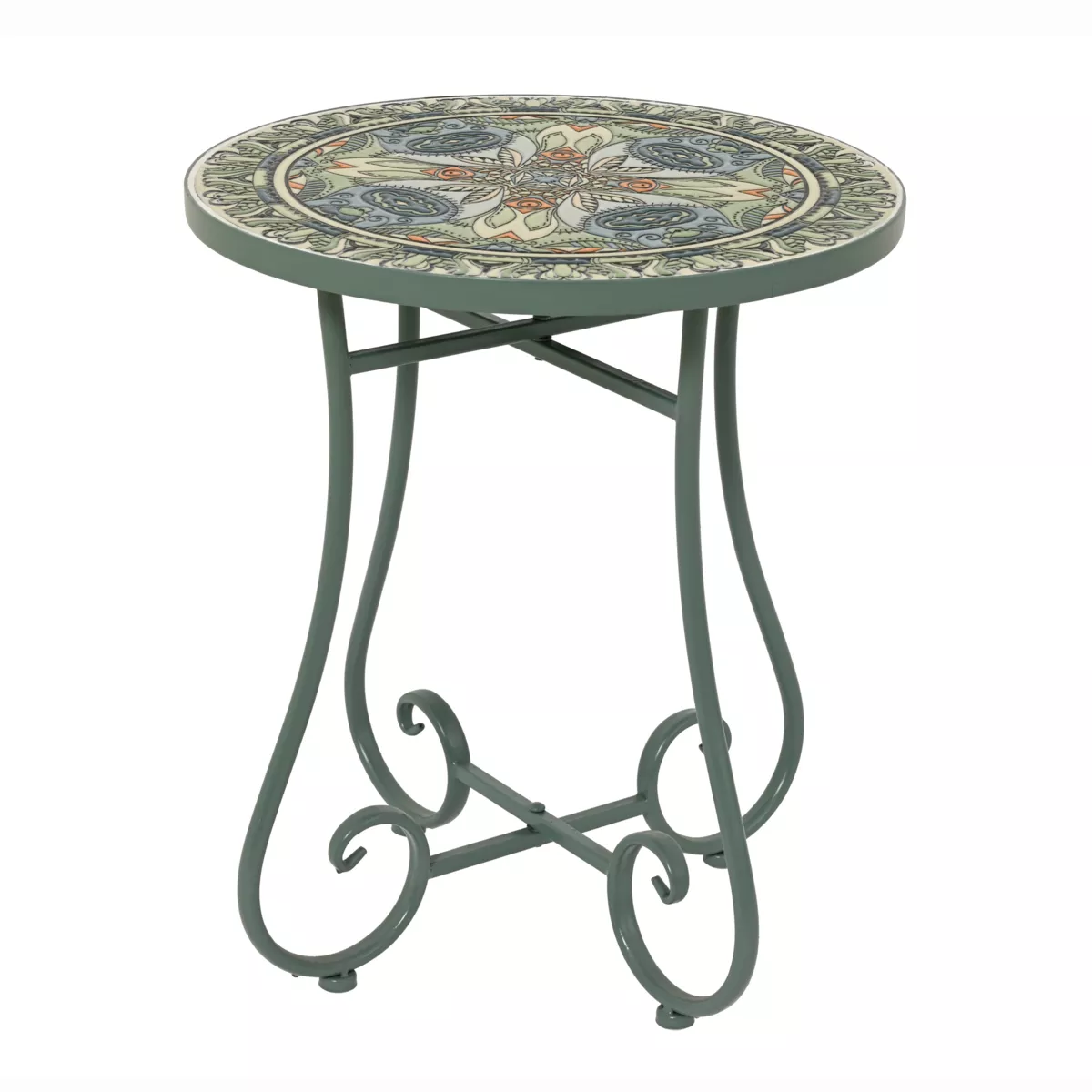 Tavolino rotondo in mosaico (H46 x D39 cm) Cancùn Verde salvia