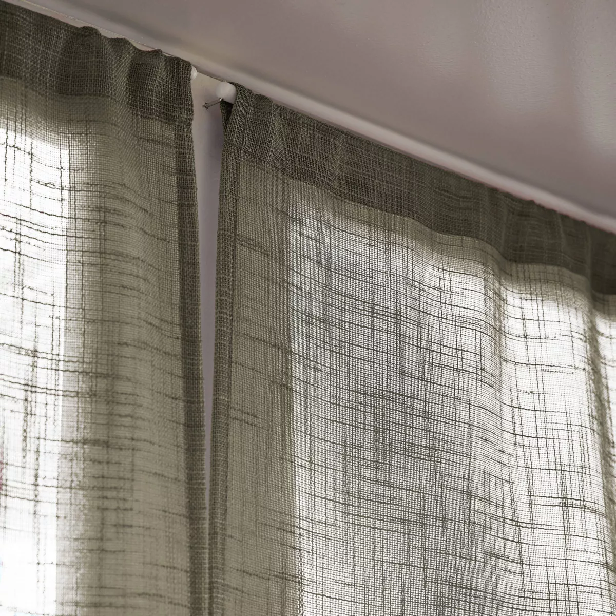 Paire de voilages passe-tringle effet lin (70 x 200 cm) Robin Vert Romarin