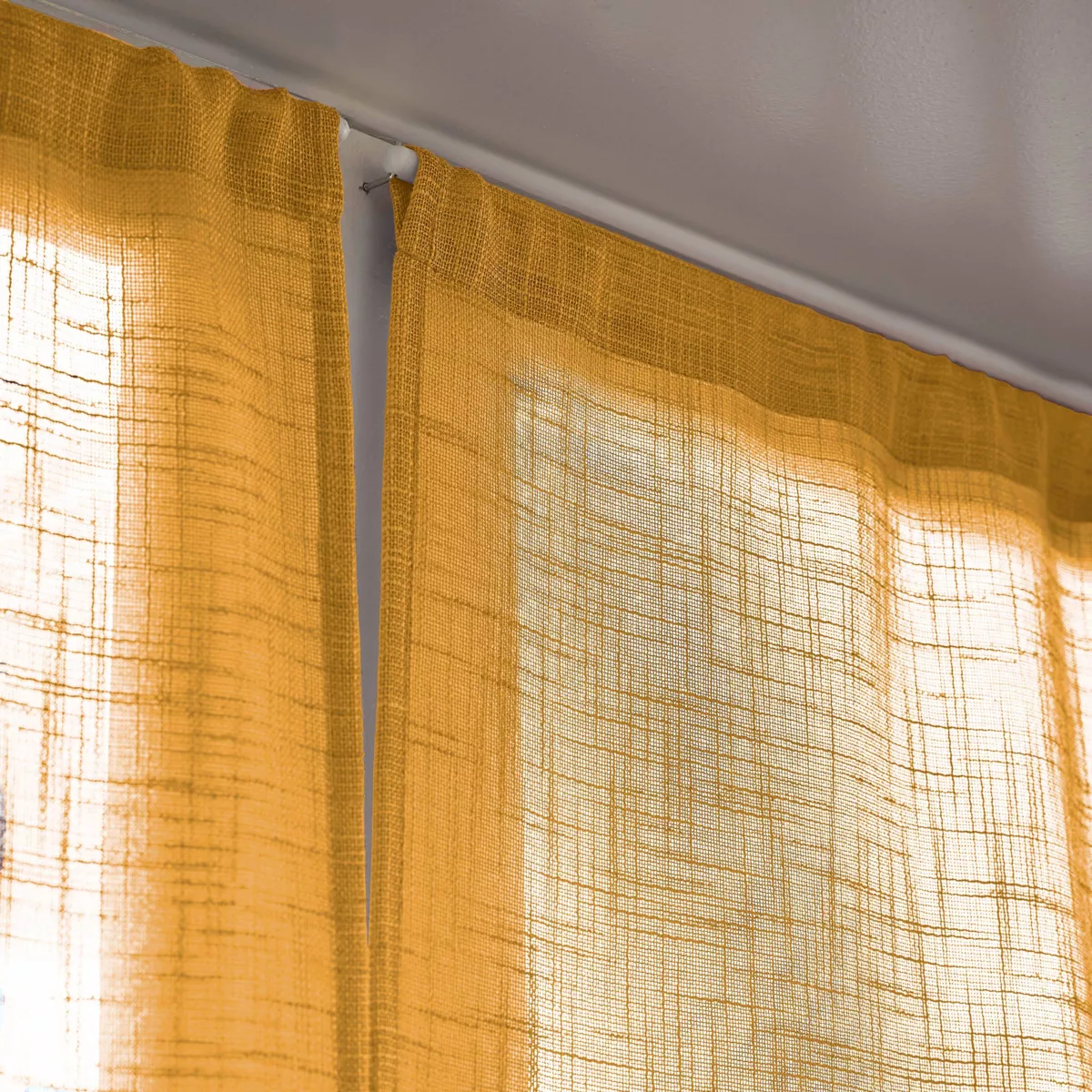 Paire de voilages passe-tringle effet lin (60 x 90 cm) Robin Jaune Ocre