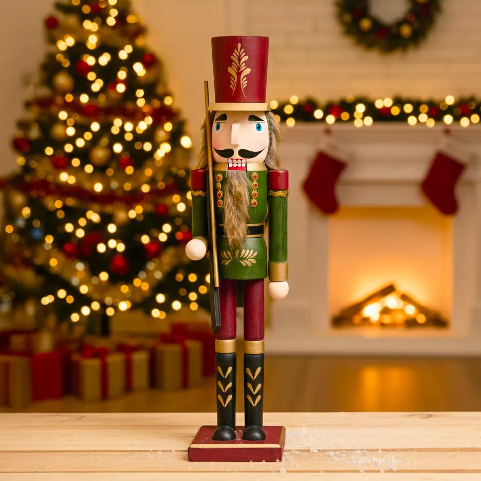 Schiaccianoci in legno (H50 cm) Timothé la regalità Verde e bordeaux