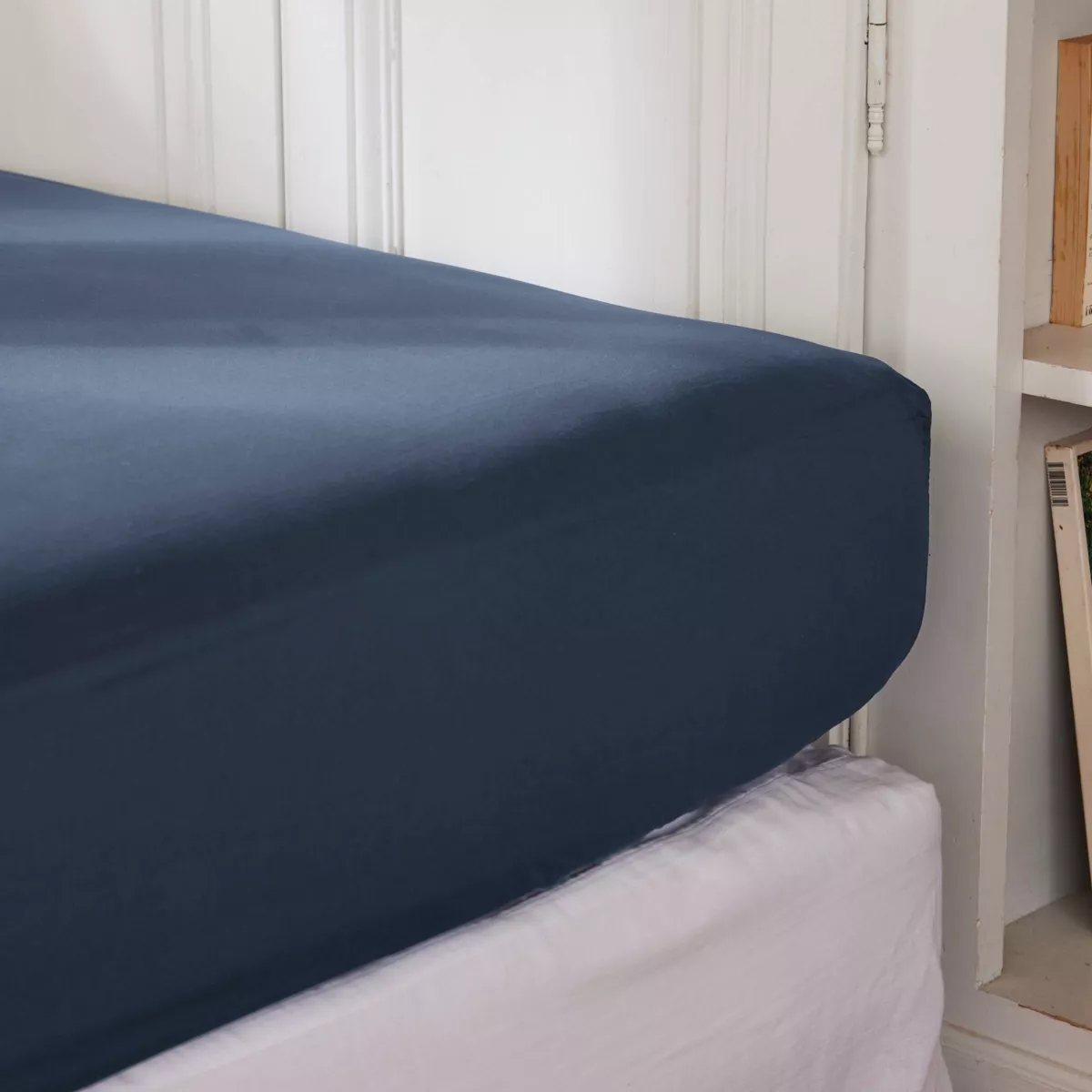 Drap housse percale de coton (200 x 200 cm) Cali Bleu marine