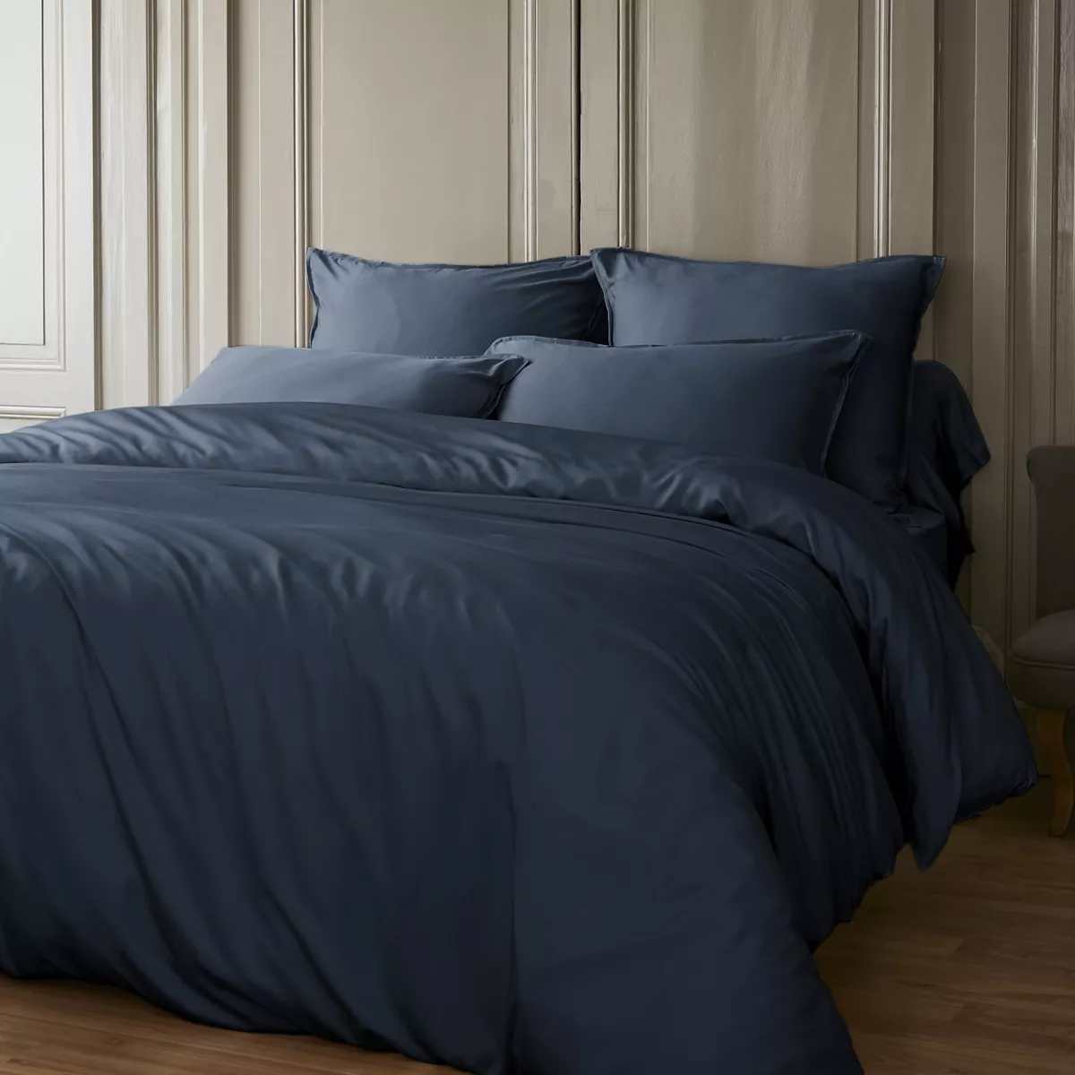 Drap housse satin de bambou (200 x 200 cm) Sienna Bleu nuit
