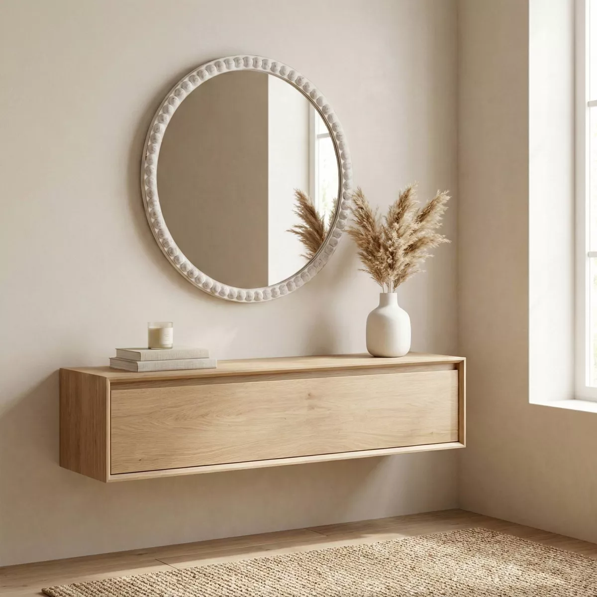 Specchio da parete rotondo con cornice in legno (81 cm) Galena Bianco