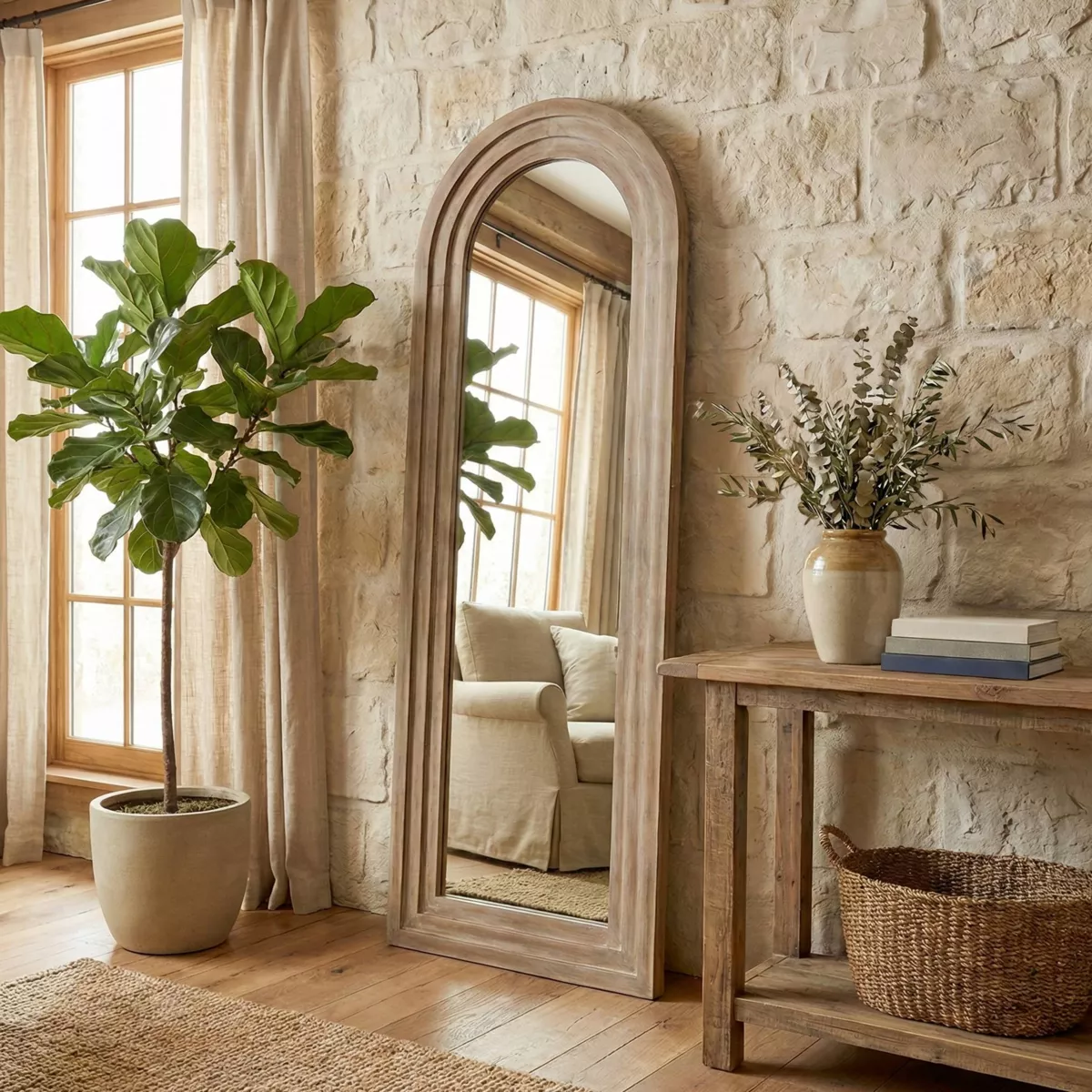 Grande specchio da parete con cornice in legno (182 cm) Marbala Marrone