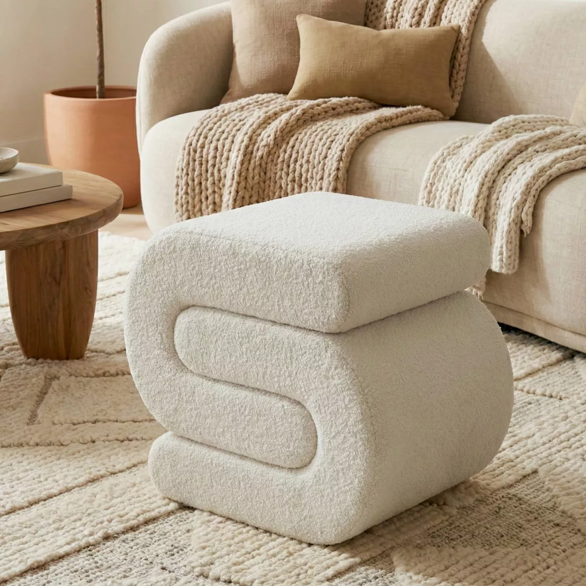 Pouf (H45 cm) Abilène Bianco