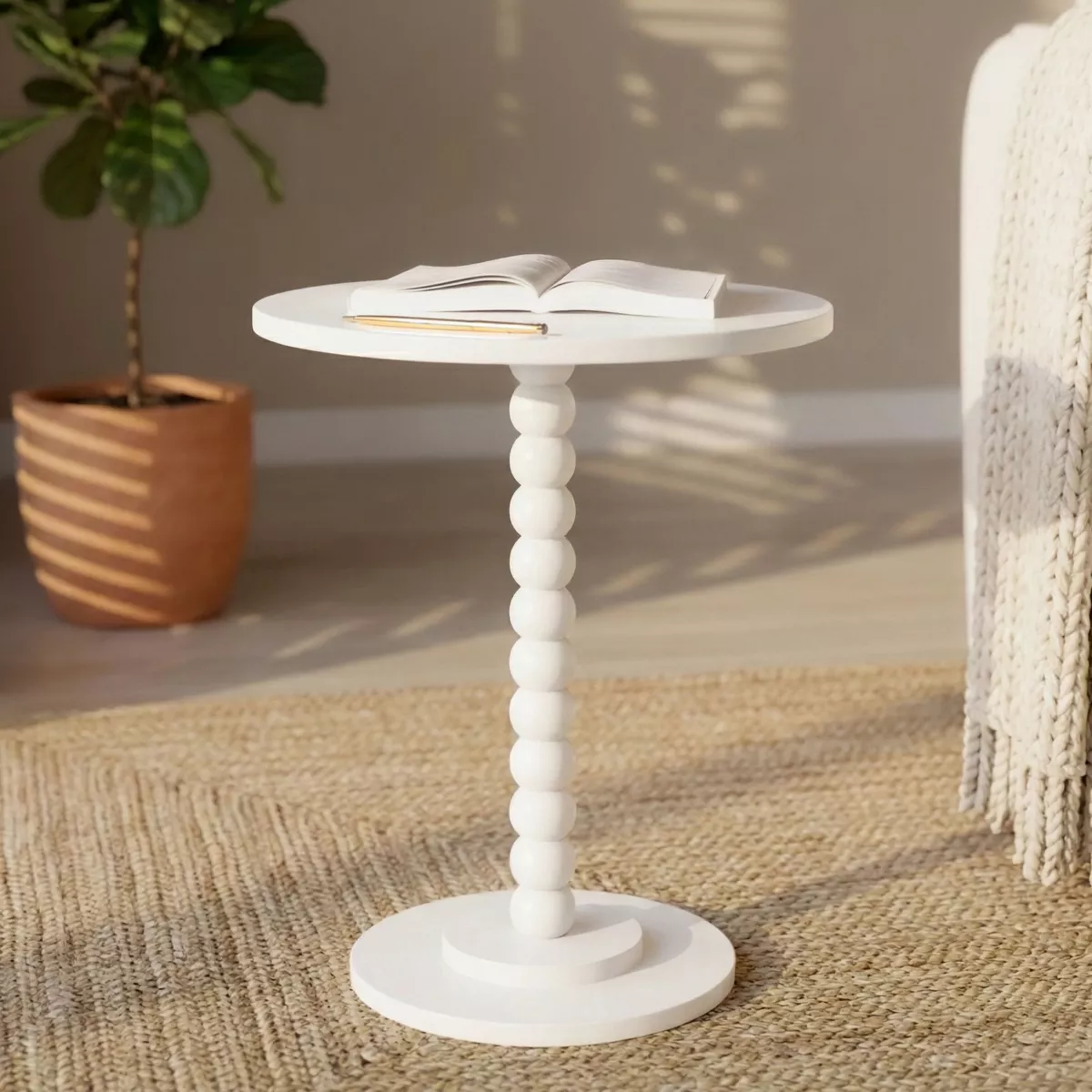 Tavolino tondo in legno (H61,5 cm) Banita Bianco