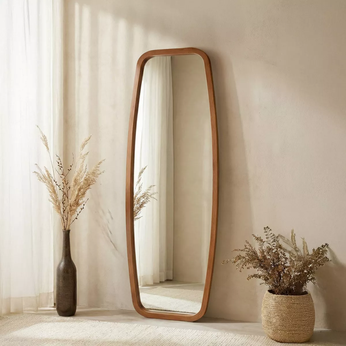 Grande specchio da parete con cornice in legno (170 cm) Amarino Marrone