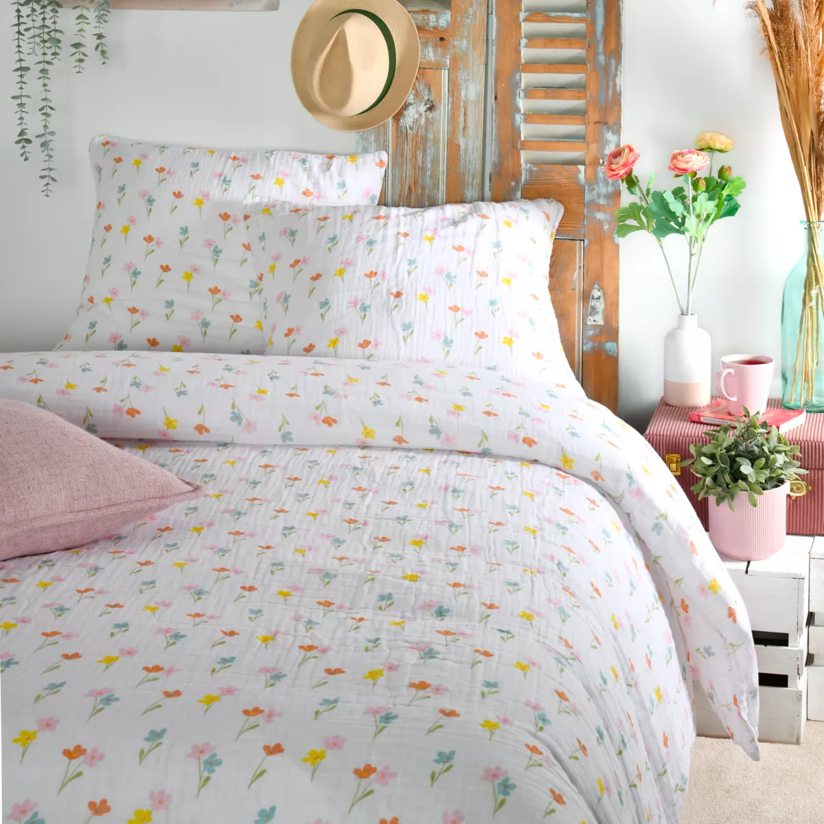 Housse de couette et deux taies d'oreiller gaze de coton (240 x 220 cm) Heloise Multicolore