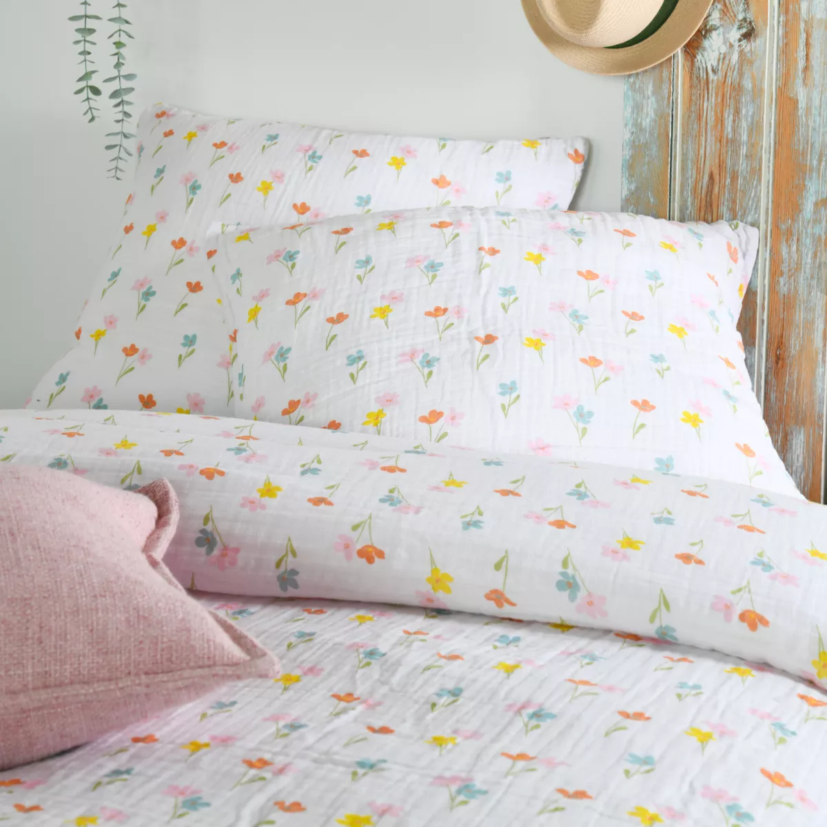 Housse de couette et deux taies d'oreiller gaze de coton (240 x 220 cm) Heloise Multicolore