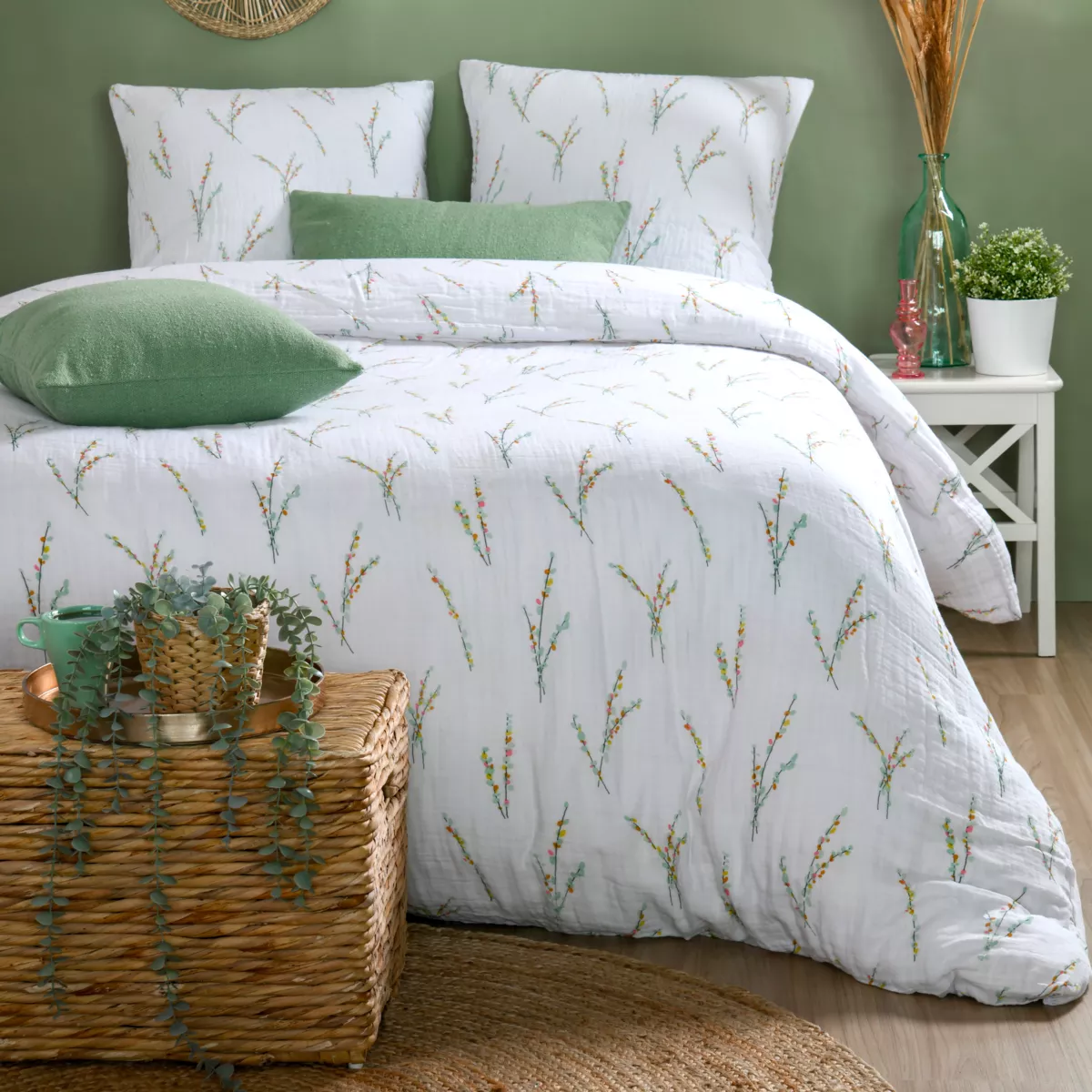 Copripiumino e due federe in doppio cotone gessato (260 x 240 cm) Fleolia Multicolore