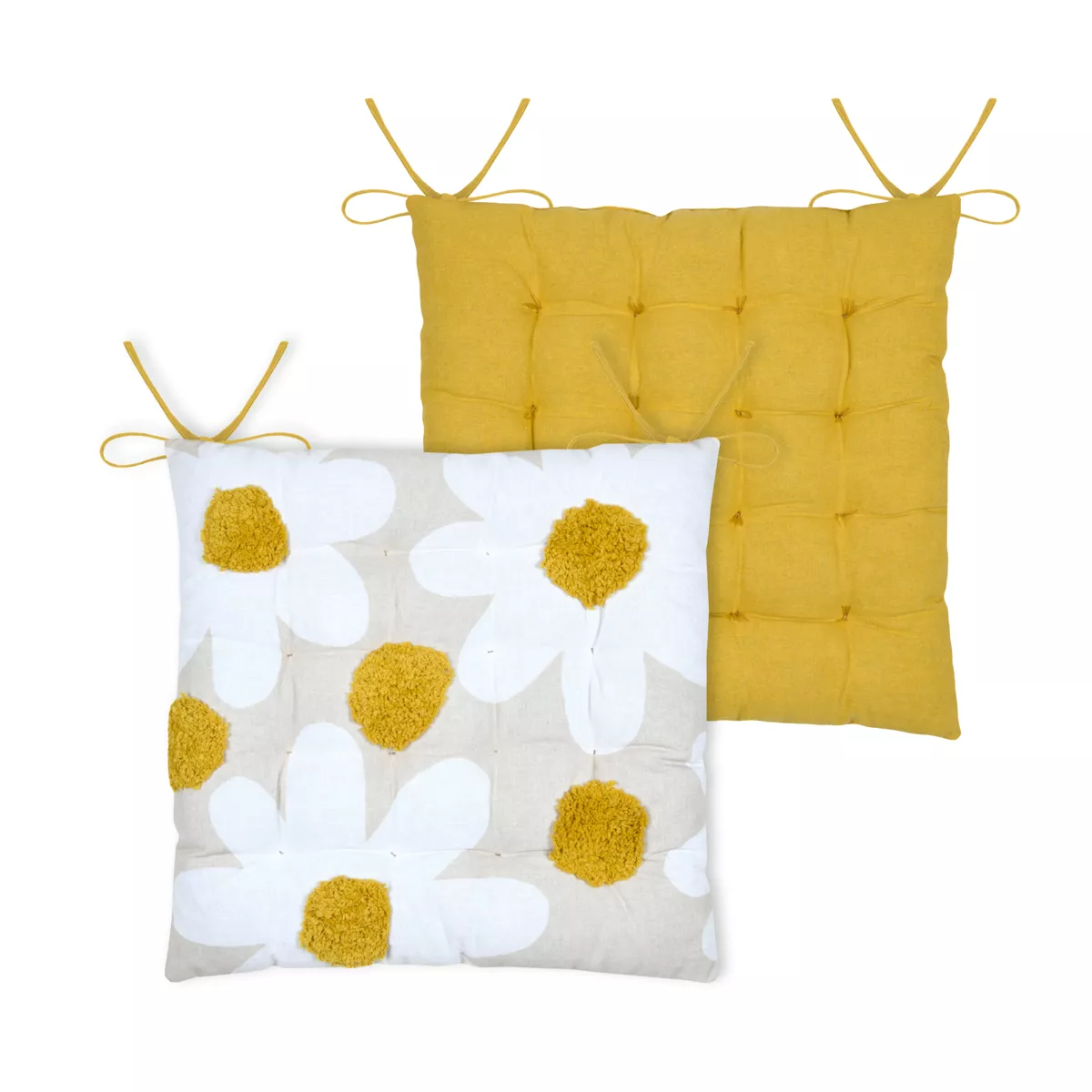 Coussin de chaise carré coton (38 x 38 cm) Camille Jaune moutarde