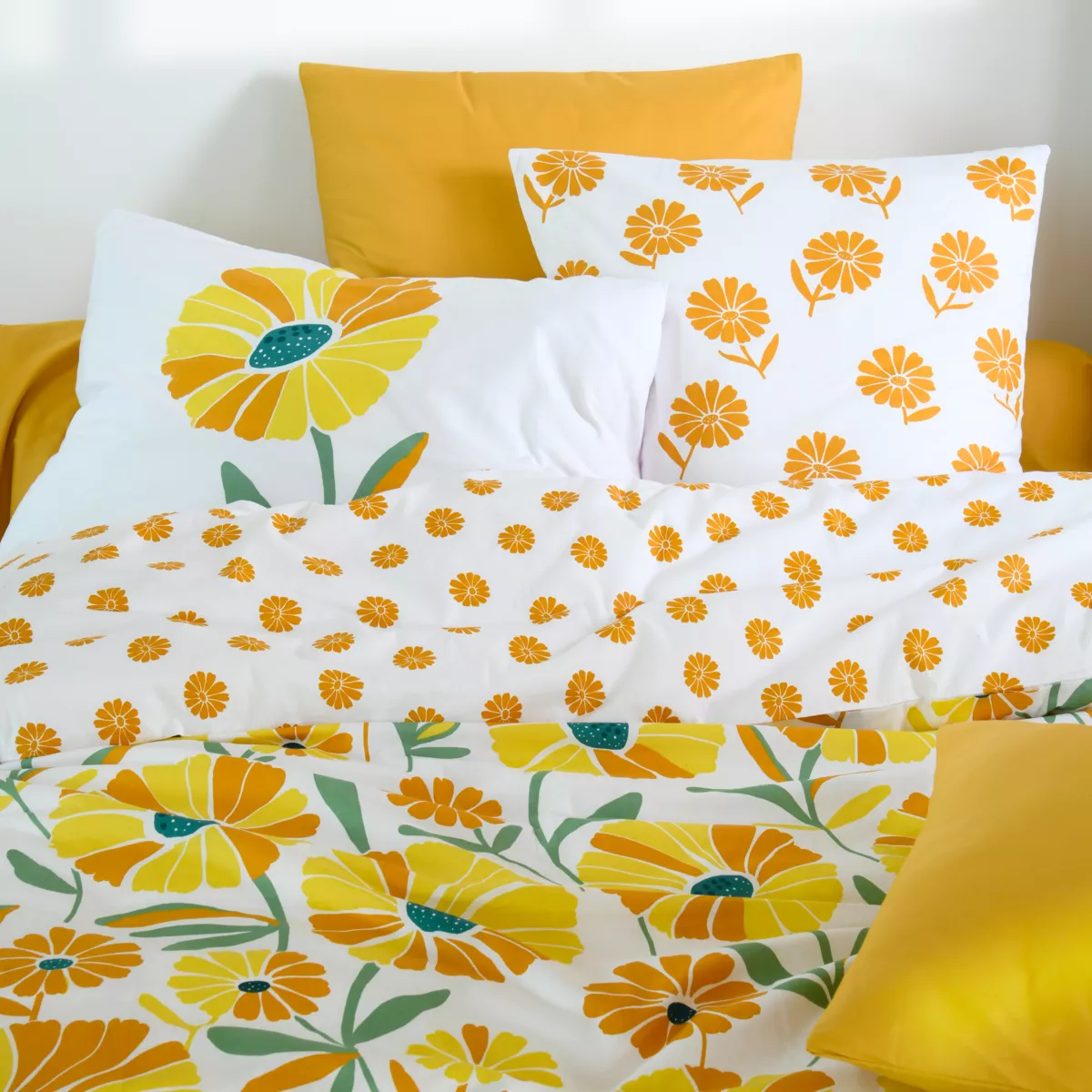 Funda nórdica de algodón percal (240 x 220 cm) Blandine Amarillo mostaza