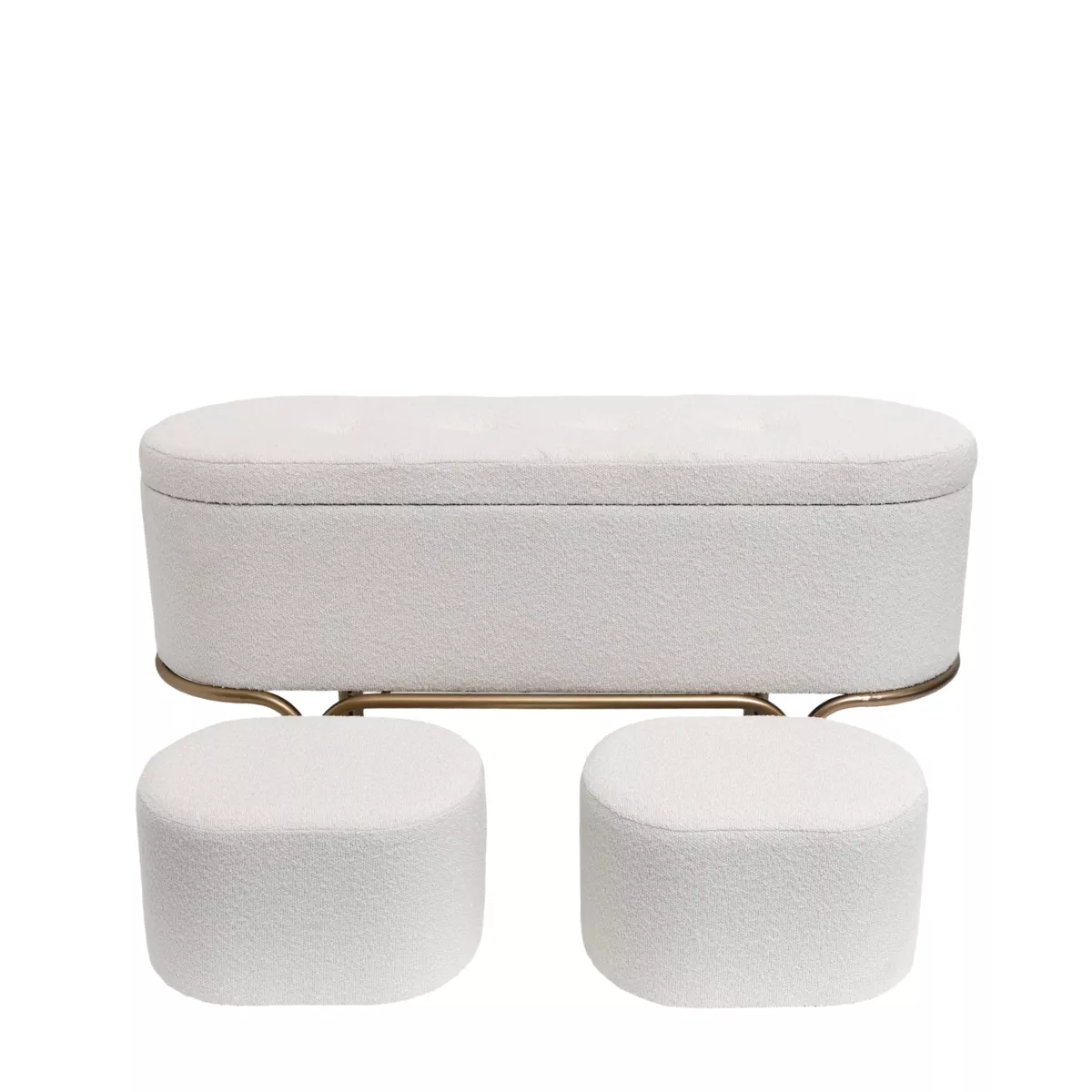 Panca contenitore e 2 pouf (L116 cm) Ivanhoe Ecru