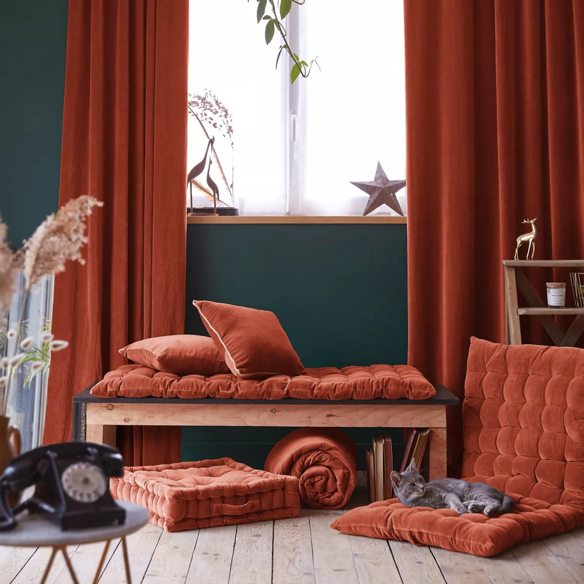 Coussin rectangulaire velours de coton (40 x 60 cm) Victor Terracotta