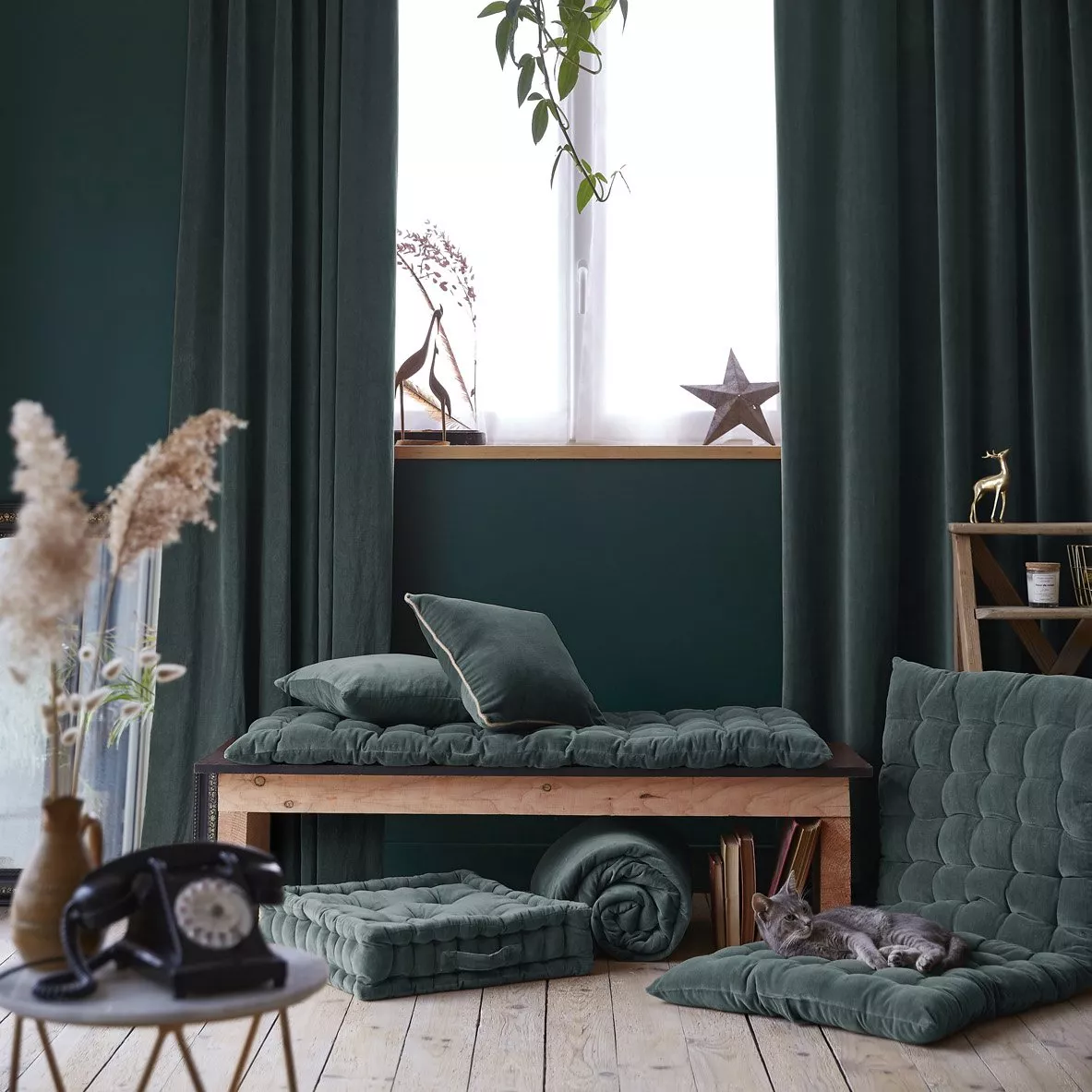 Coussin rectangulaire velours de coton (40 x 60 cm) Victor Gris ardoise