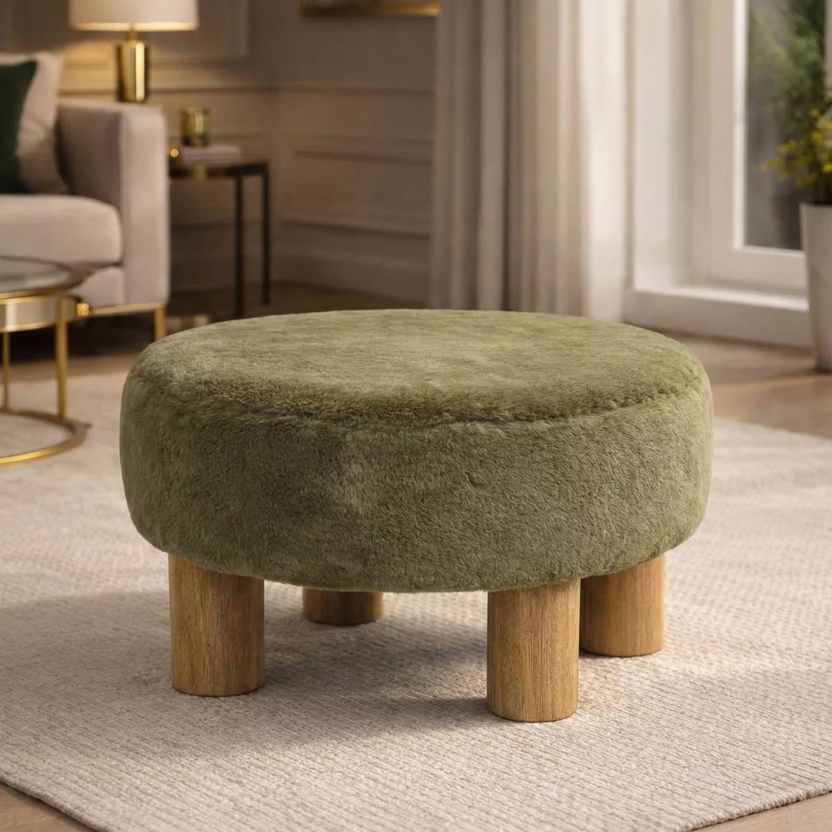 Pouf in pelliccia sintetica (H32 cm) Kovra Verde