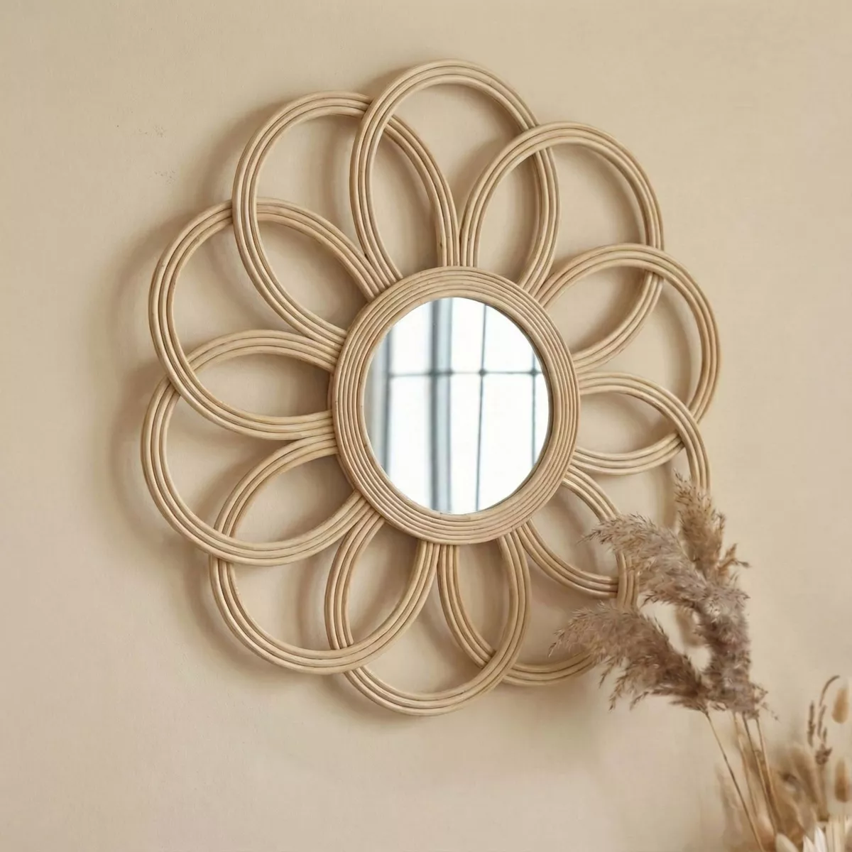 Specchio da parete in bambù (44,5 cm) Calenza Beige