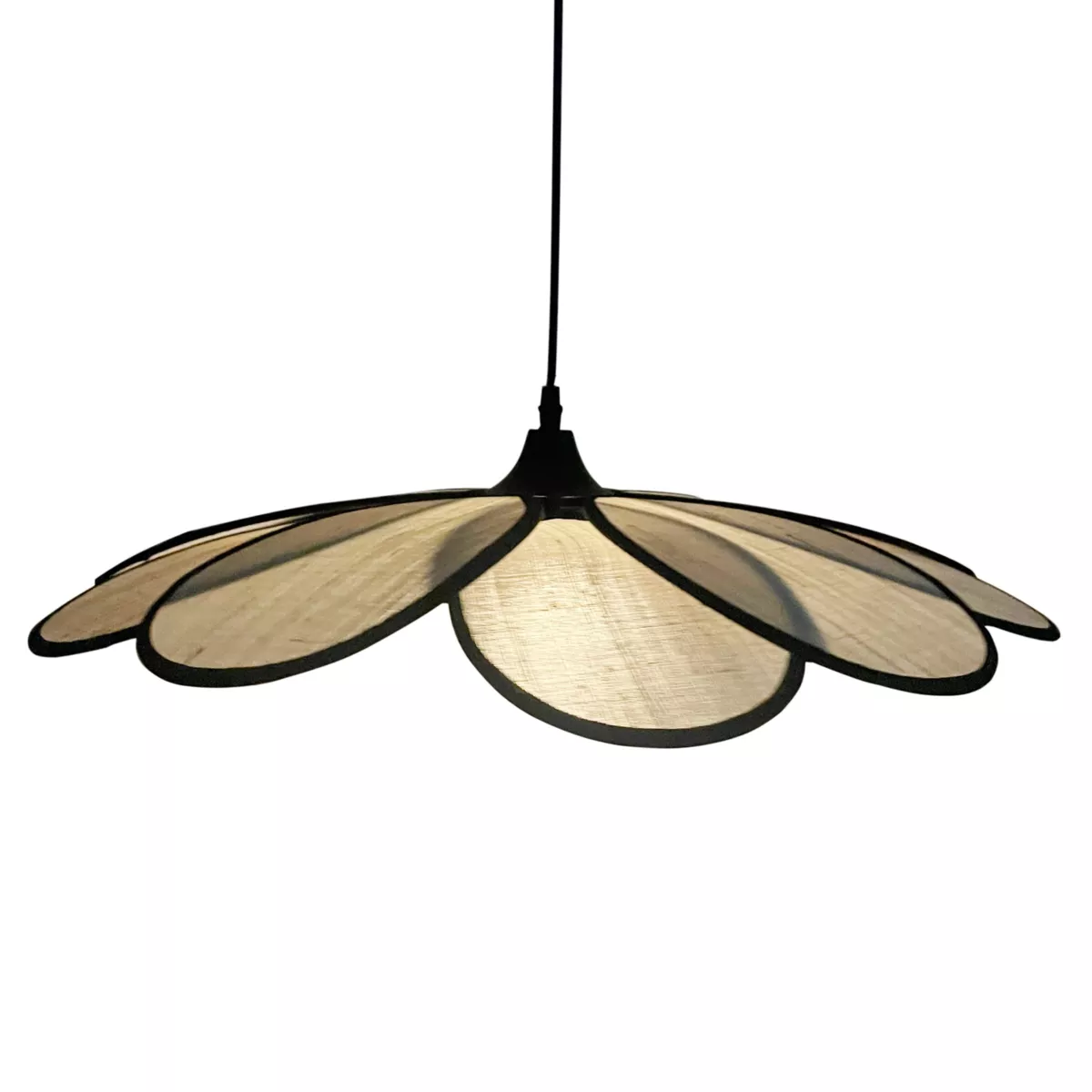 Lampada a sospensione luminosa a petalo in tessuto (D58 cm) Salamanca Tortora e nero
