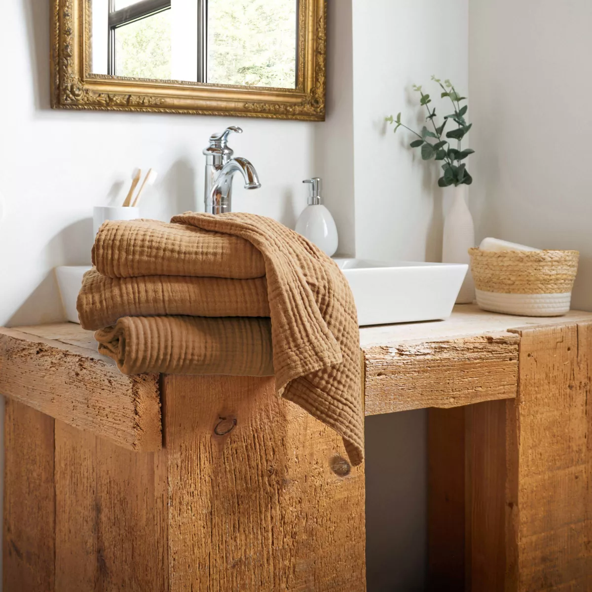 Badhanddoek katoengaas (70 x 130 cm) Gaïa Camel