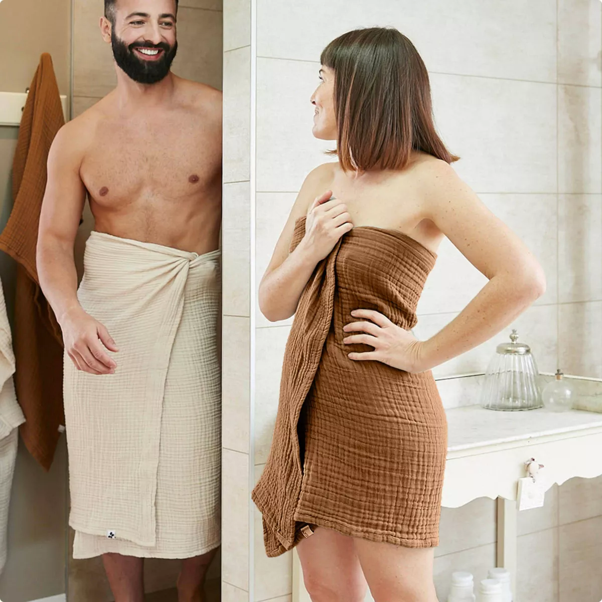 Badhanddoek katoengaas (70 x 130 cm) Gaïa Camel