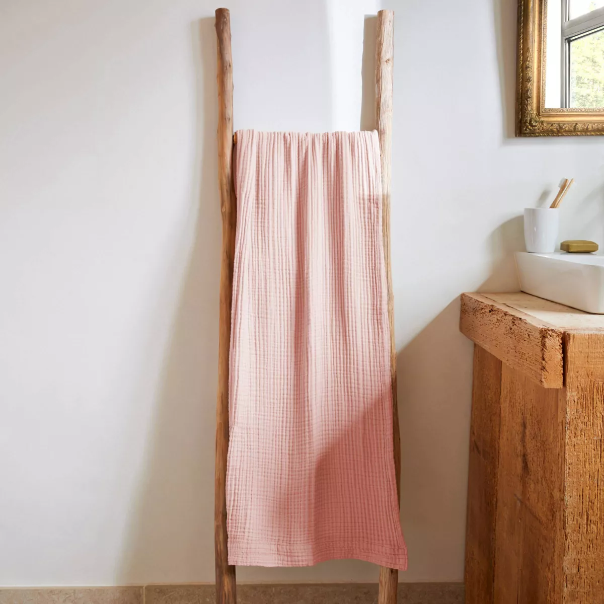 Serviette de bain gaze de coton (90 x 150 cm) Gaïa Rose pêche