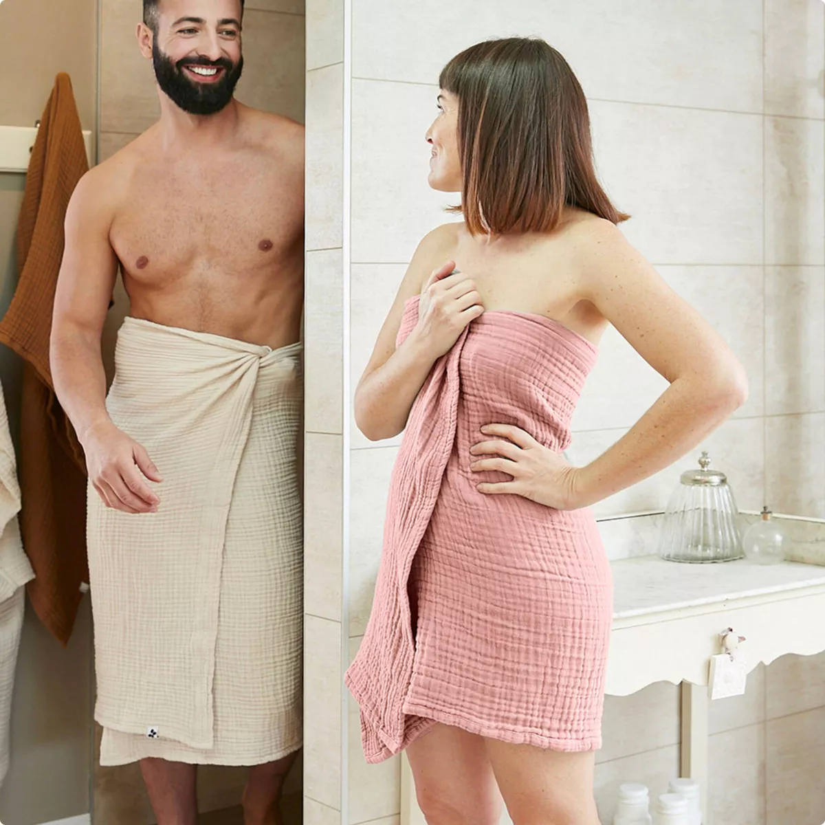 Serviette de bain gaze de coton (90 x 150 cm) Gaïa Rose pêche
