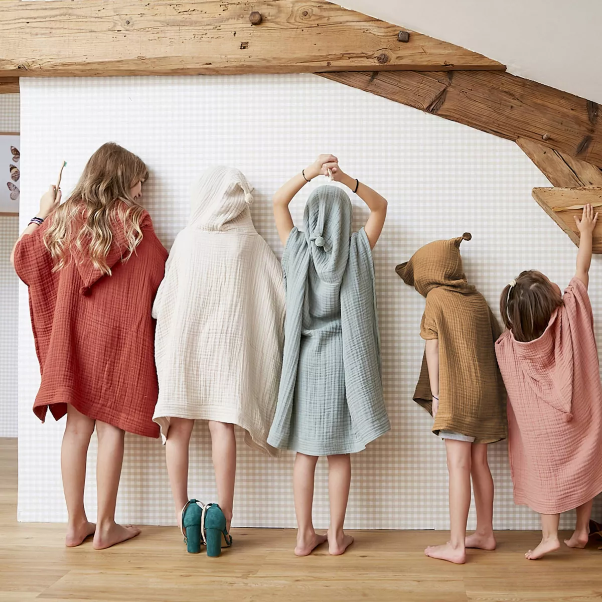 Poncho da bagno per bambini in garza di cotone 6/10 anni Gaïa Rosa pesca