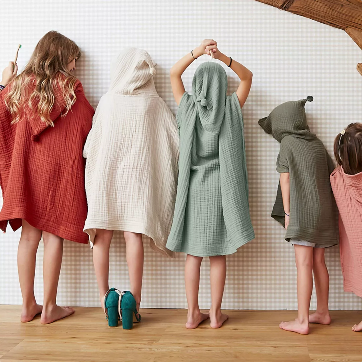 Poncho de bain enfant gaze de coton 2/5 ans Gaïa Vert romarin