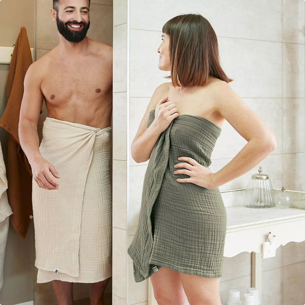 Serviette de bain gaze de coton (70 x 130 cm) Gaïa Vert romarin