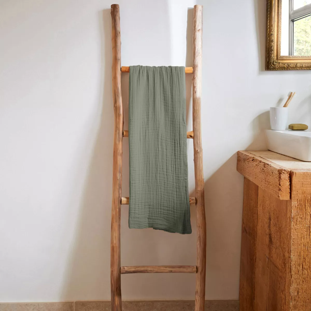 Serviette de bain gaze de coton (50 x 90 cm) Gaïa Vert romarin