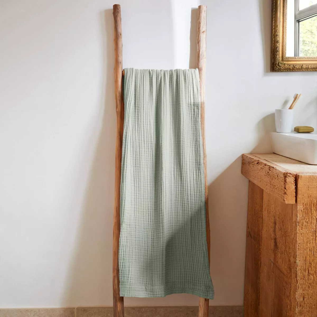 Badhanddoek katoengaas (90 x 150 cm) Gaïa Eucalyptus groen 