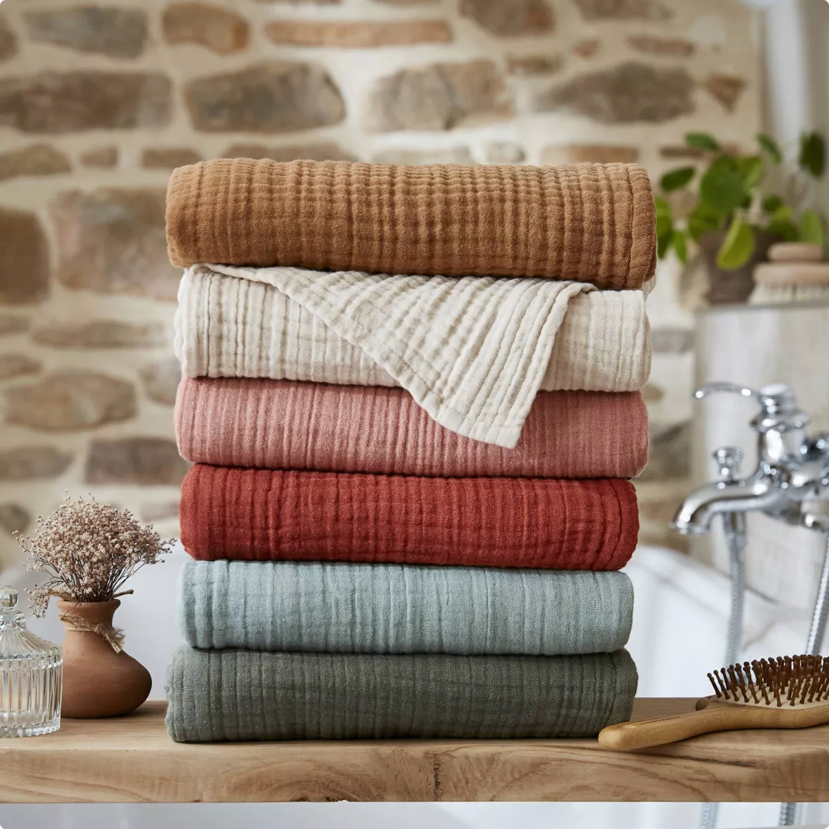 Badhanddoek katoengaas (90 x 150 cm) Gaïa Eucalyptus groen 