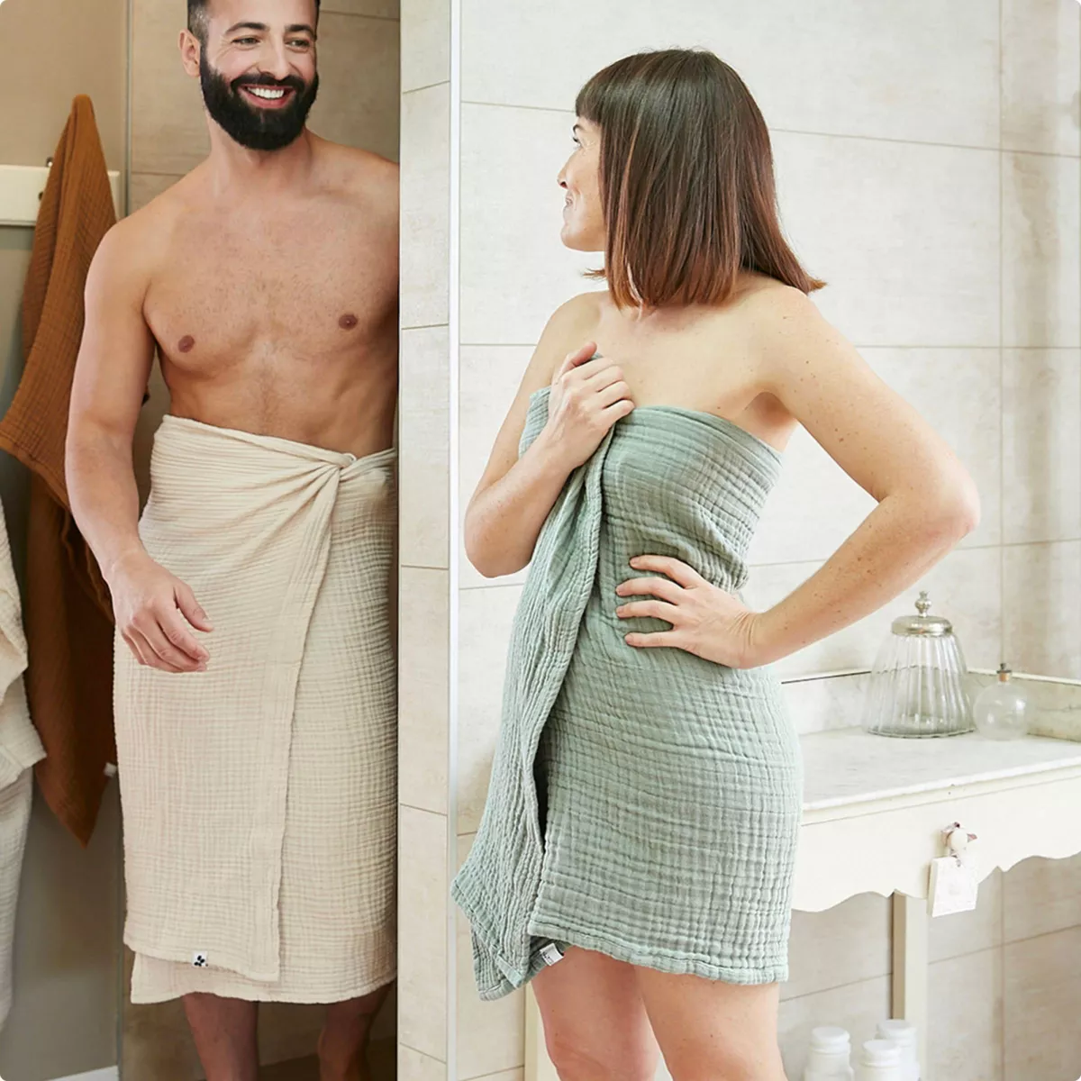 Handtuch aus Baumwoll-Gaze (50 x 90 cm) Gaïa Eukalyptusgrün