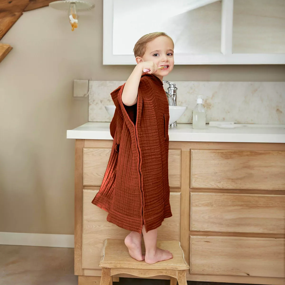 Poncho de bain enfant gaze de coton 6/10 ans Gaïa Terracotta