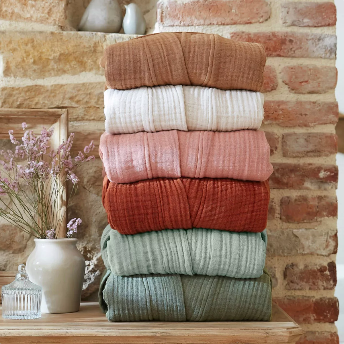 Bata de baño en gasa de algodón L/XL Gaïa Terracota