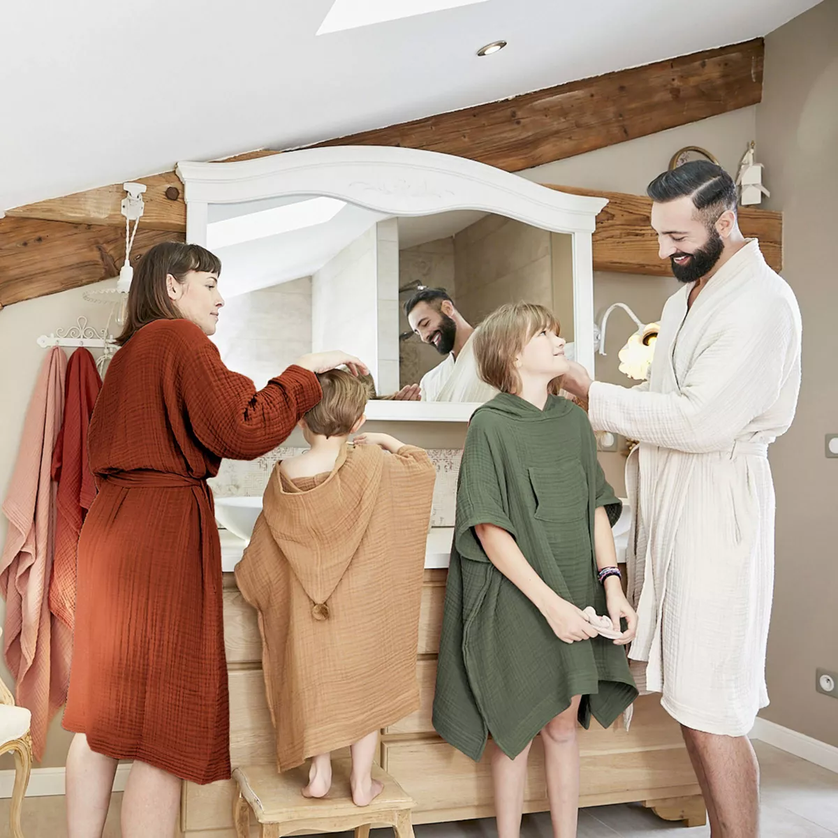 Bata de baño en gasa de algodón L/XL Gaïa Terracota