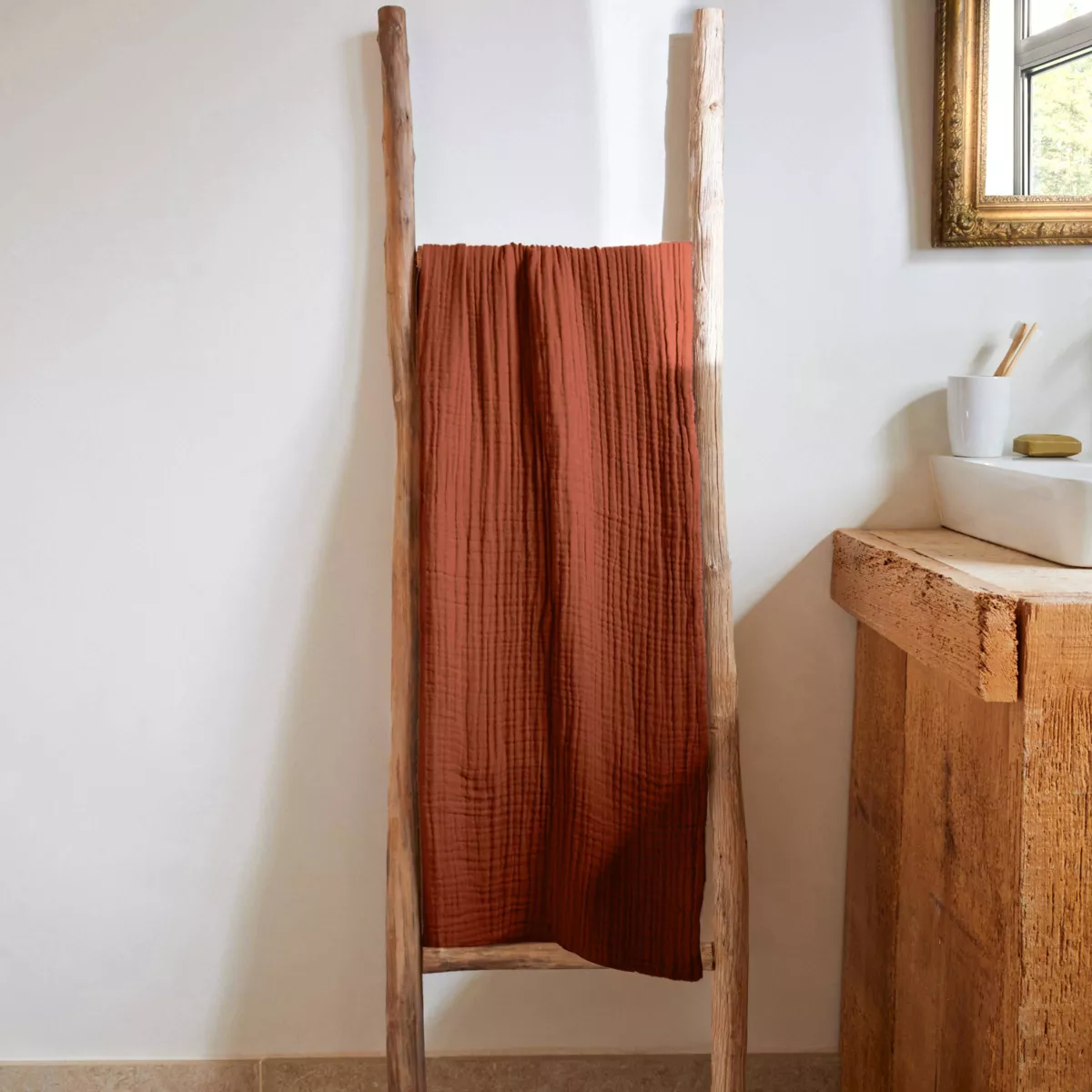 Serviette de bain gaze de coton (70 x 130 cm) Gaïa Terracotta