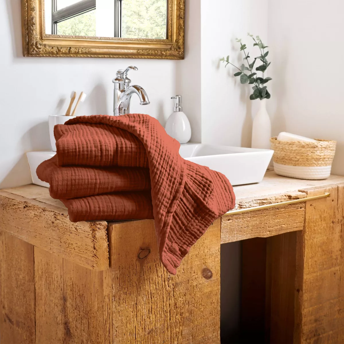 Serviette de bain gaze de coton (70 x 130 cm) Gaïa Terracotta