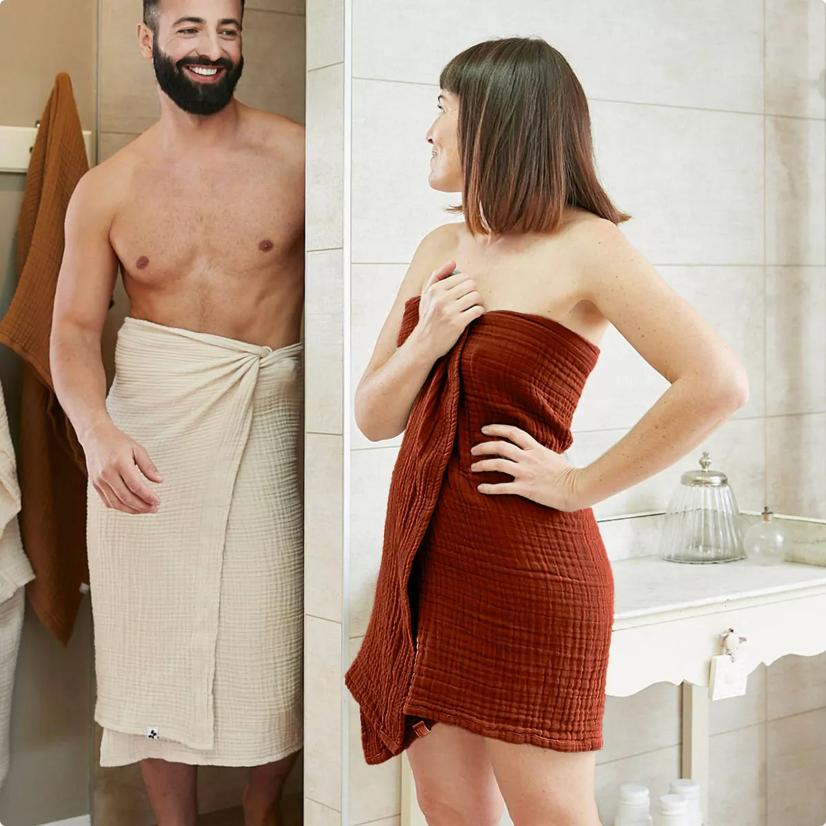 Serviette de bain gaze de coton (70 x 130 cm) Gaïa Terracotta