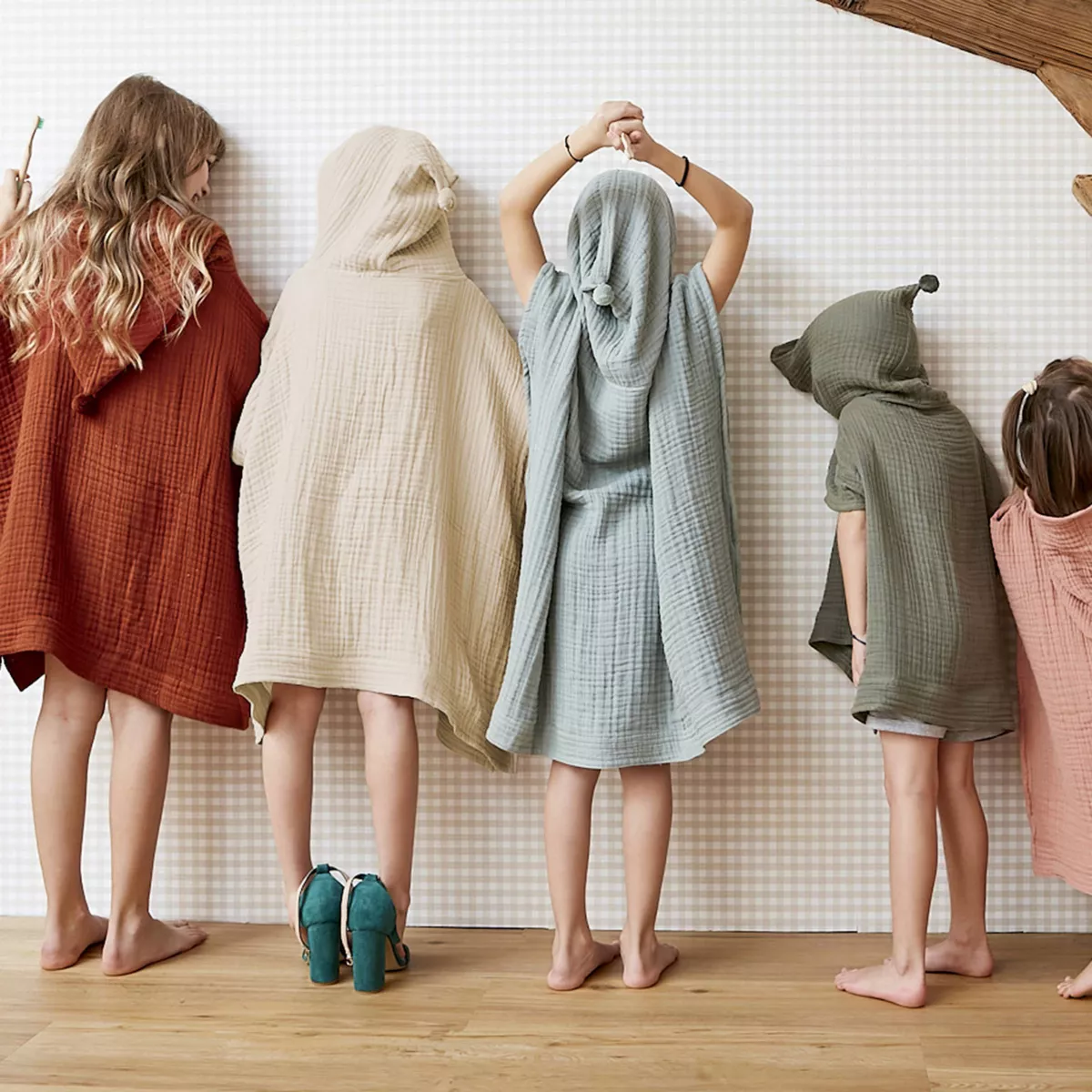 Poncho de bain enfant gaze de coton 6/10 ans Gaïa Beige pampa