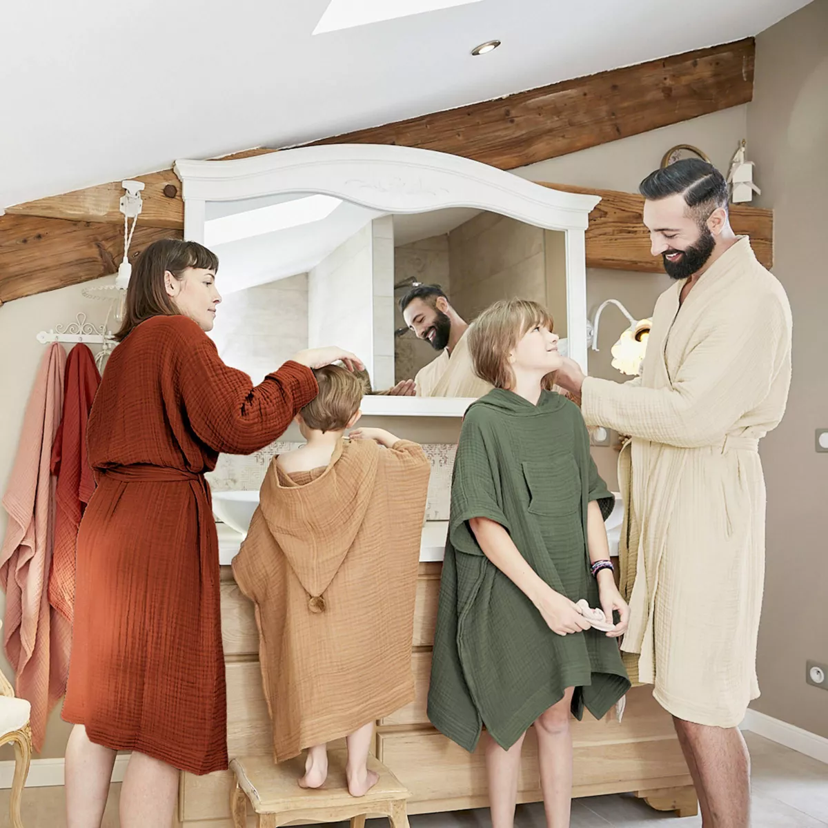 Bata de baño en gasa de algodón S/M Gaïa Beige pampa