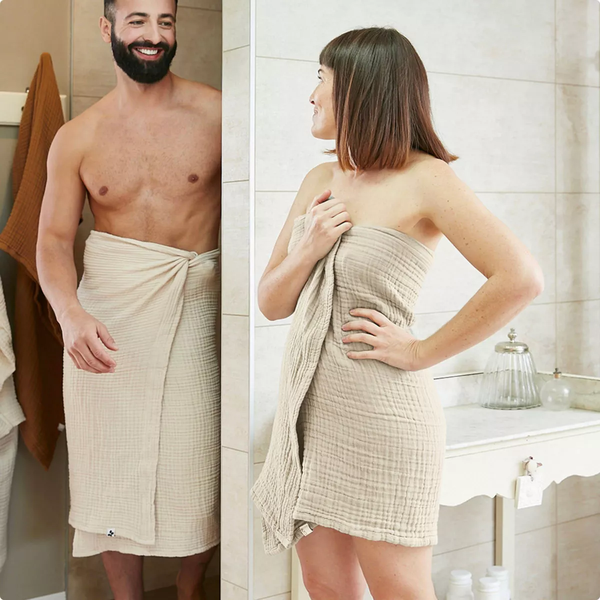 Asciugamano da bagno in garza di cotone (90 x 150 cm) Gaïa Beige pampa
