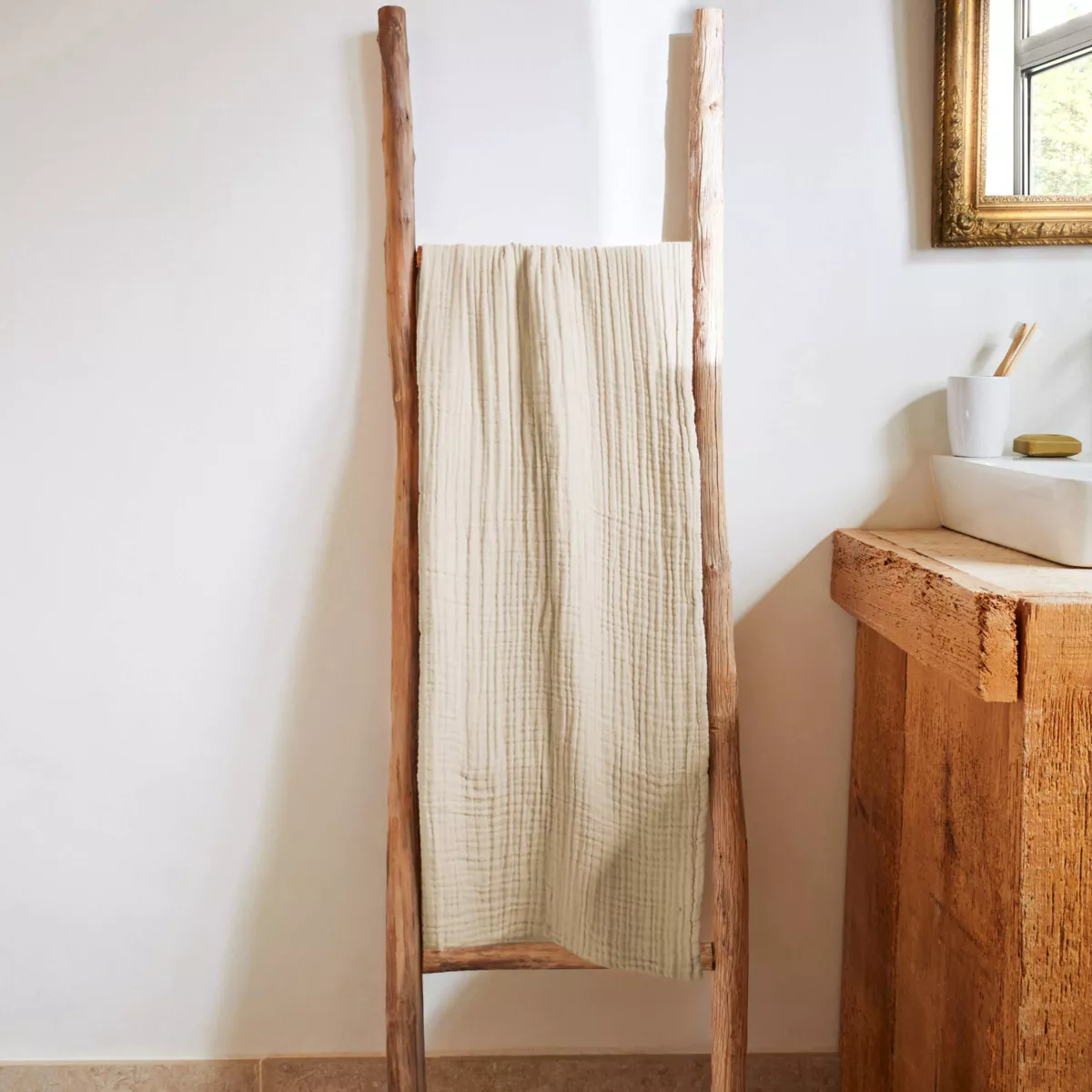 Serviette de bain gaze de coton (70 x 130 cm) Gaïa Beige pampa