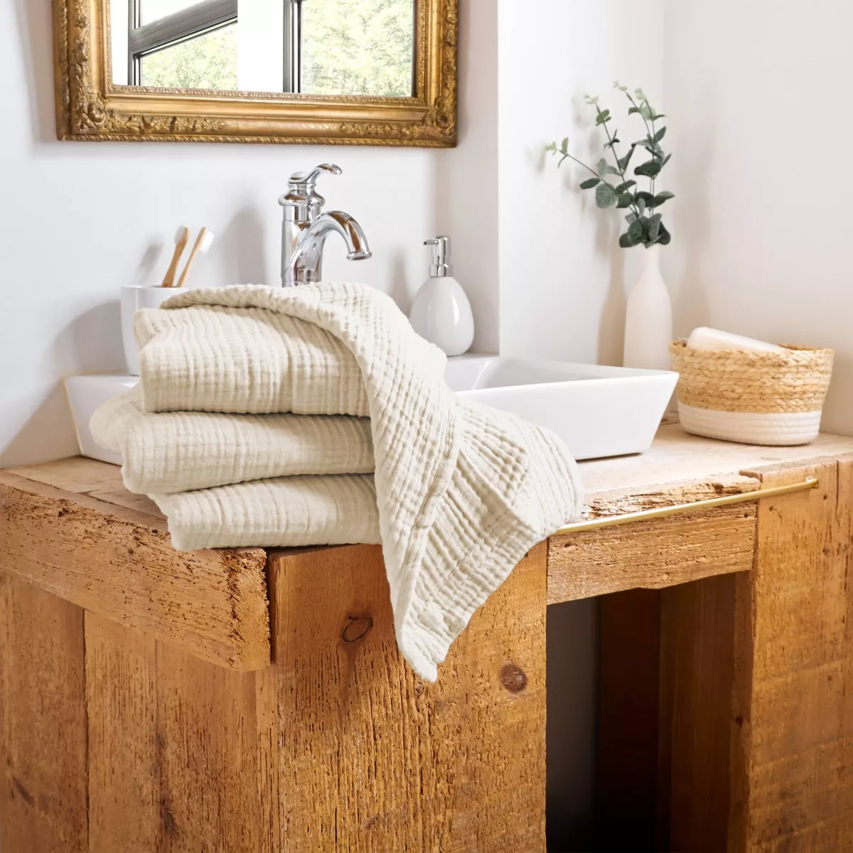 Handtuch aus Baumwoll-Gaze (50 x 90 cm) Gaïa Beige