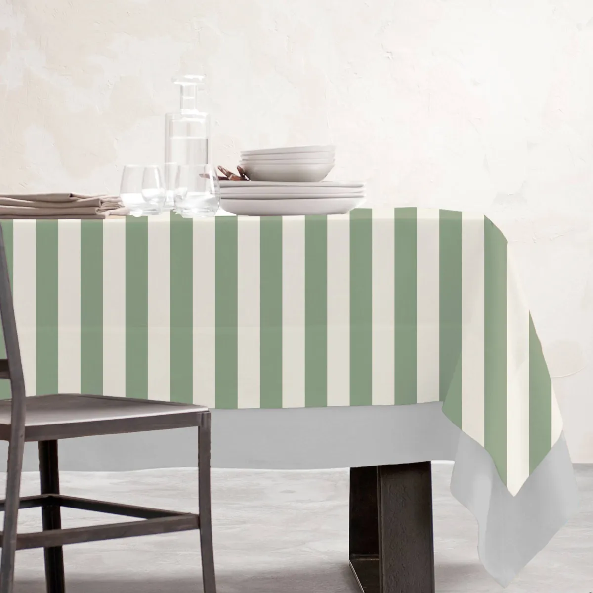 Nappe rectangulaire coton enduit (150 x 250 cm) Clementine Vert sauge