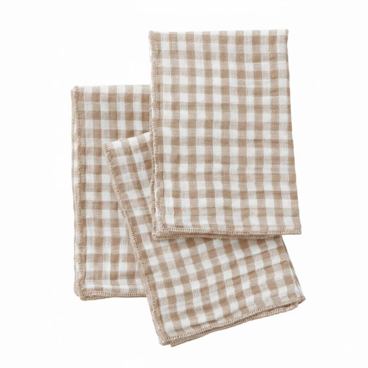 EM - Lot de 3 serviettes 40 x 40 cm Gaze de coton tissŽe teinte GAìA VICHY Ficelle