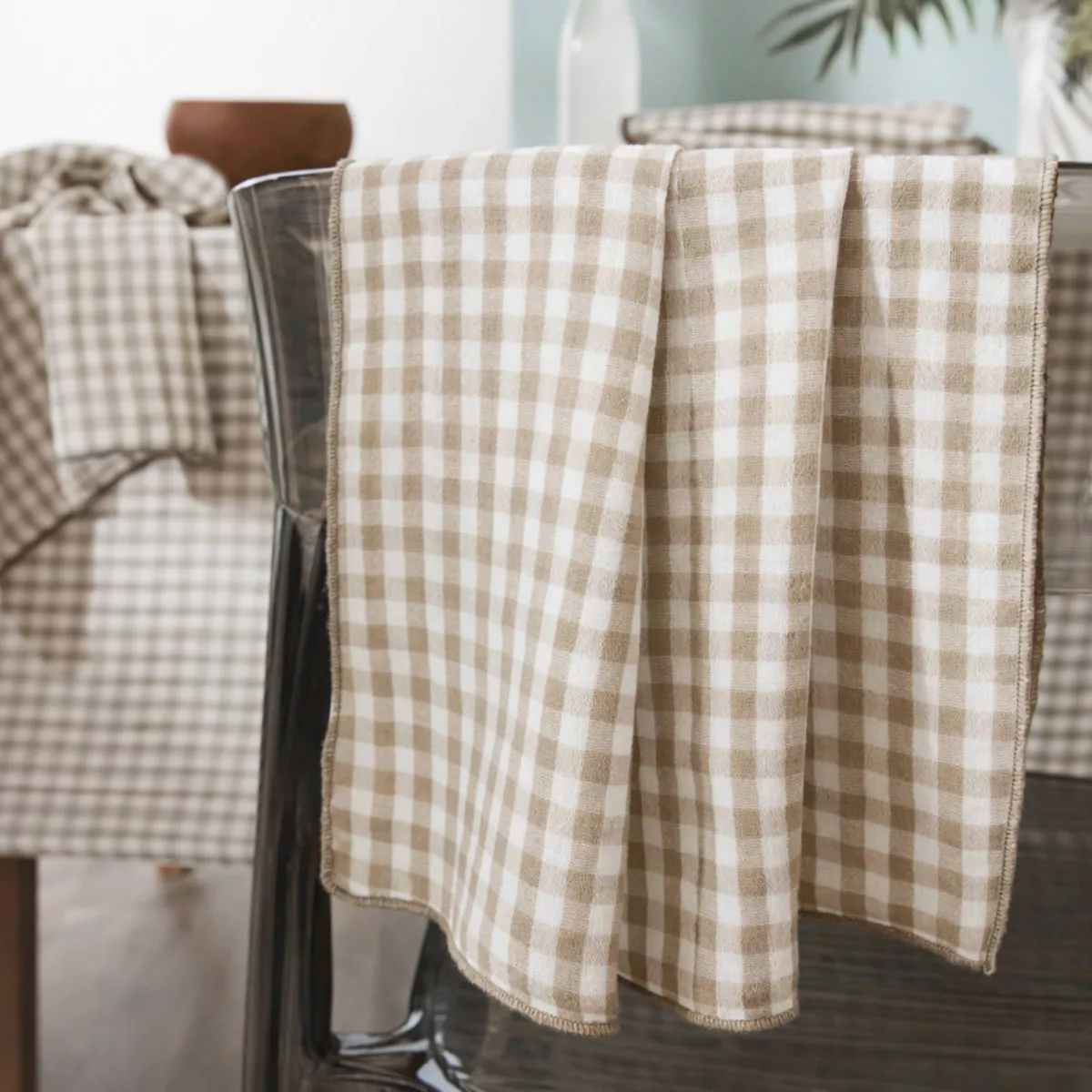 EM - Lot de 3 serviettes 40 x 40 cm Gaze de coton tissŽe teinte GAìA VICHY Ficelle